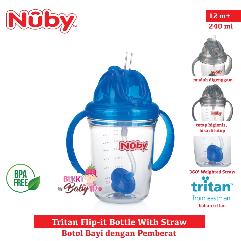 Nuby Tritan Flip It Bottle With Straw Botol Sedotan Bayi Training Cup Berry Mart