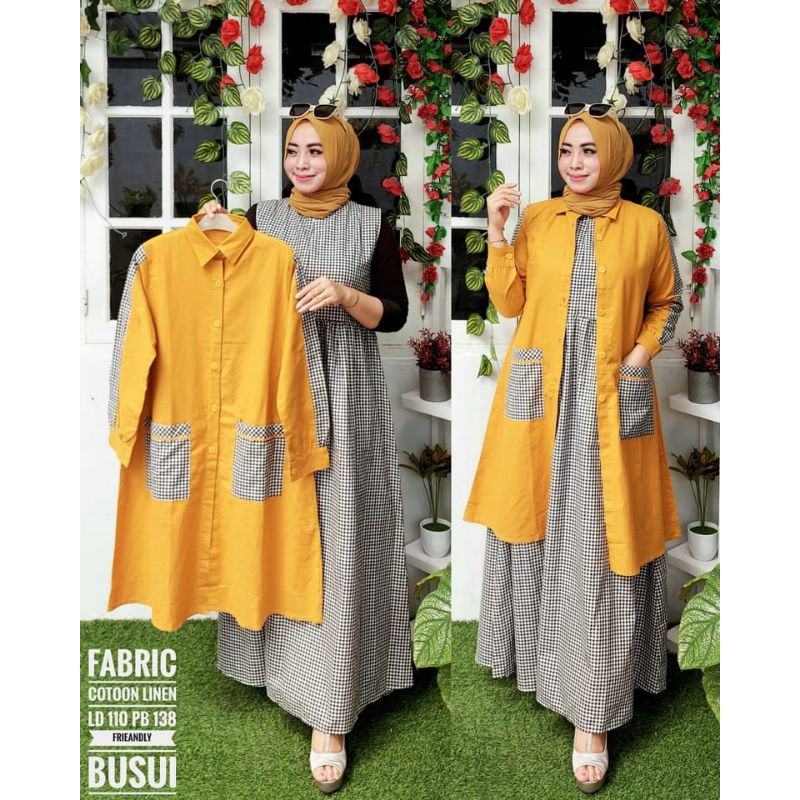 Gamis Cardi Motif Kotak Kecil