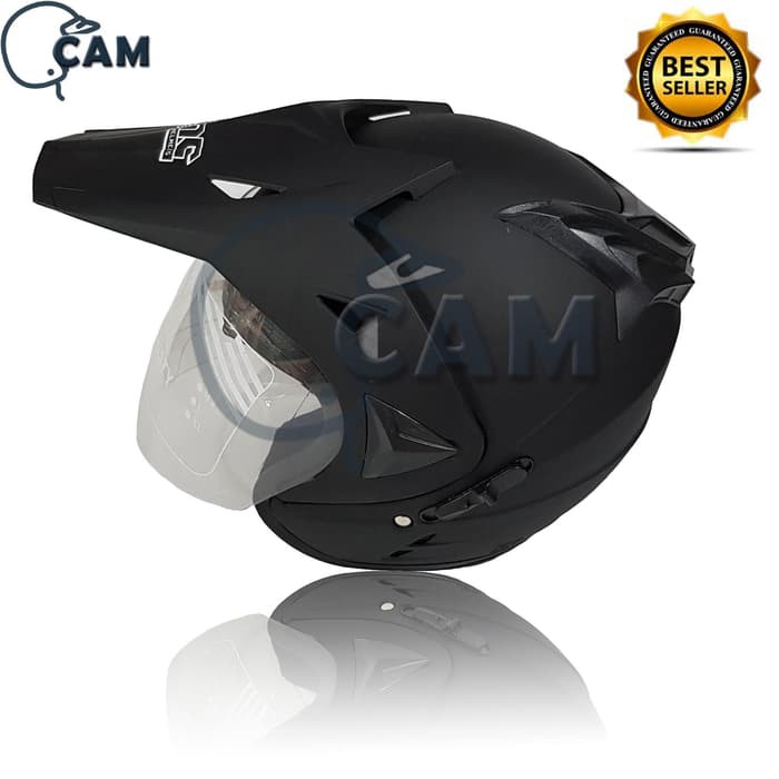 Helm Motor SNI 2 kaca KNC semi trail cross polos black doff bukan JPX