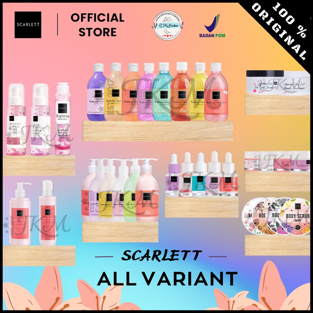 SCARLETT WHITENING ALL VARIAN ROMANSA POMEGRANATE CREAM SIANG MALAM SHOWER BODY SCRUB  COFFEE SERUM