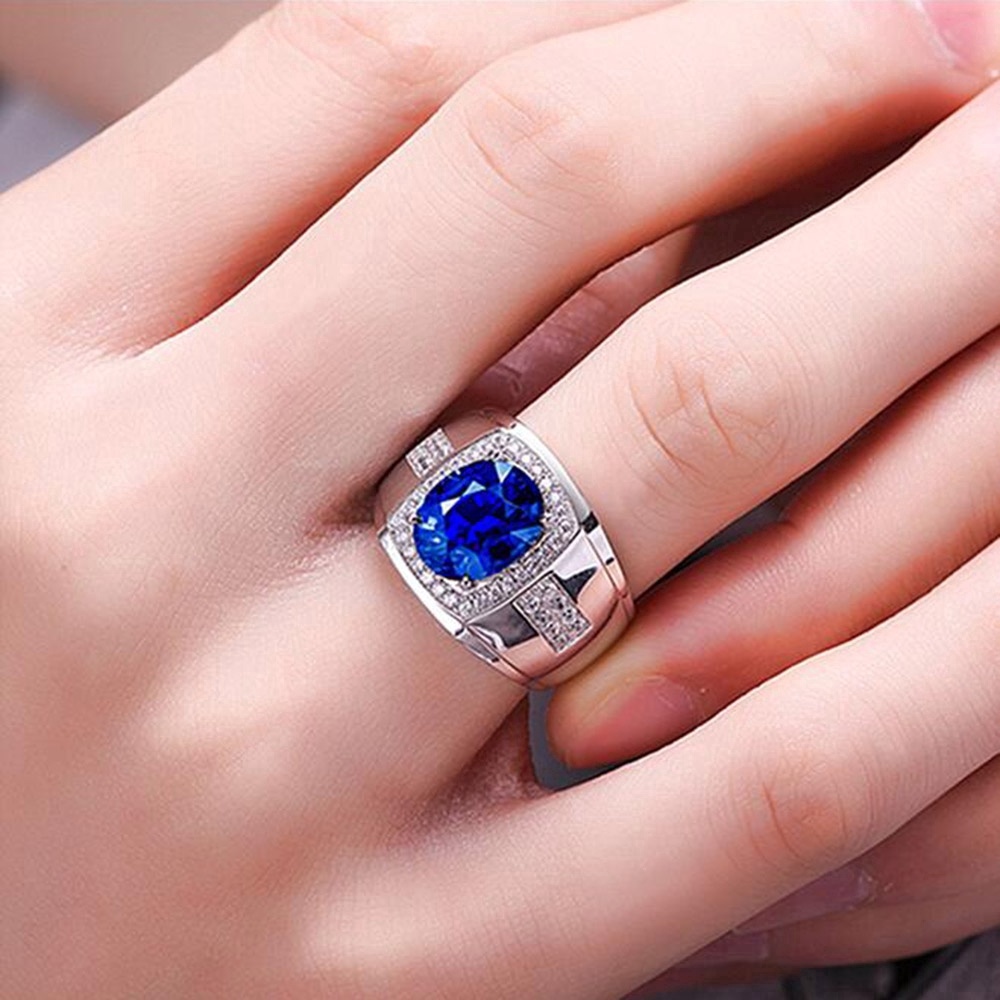 Cincin Perak Pria Wanita Fashion Perhiasan Emas Putih Safir Berlian Kristal Zirkon Biru Diamond Rings