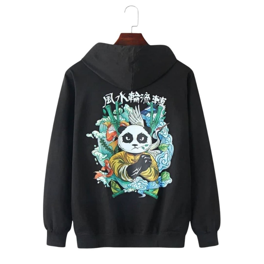 Jaket Hoodie Panda Japan Pria Wanita Hitam Putih