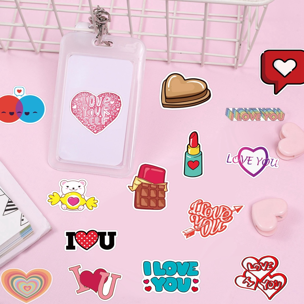 50 buah koper Hari Valentine cinta stiker lucu kartun kreativitas Jurnal bahan termos Piala stiker k