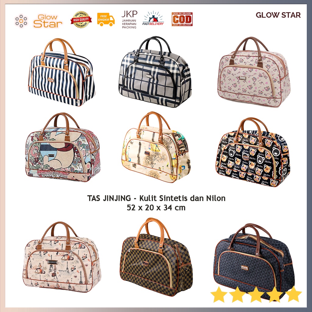 Tas Travel Jinjing PU Leather Duffle Bag PU Leather White Koper Liburan Besar Baju Celana Large Bear Pooh Elegan Estetik Libur SImple Blue Dark Tebal dan kuat