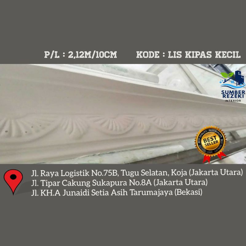 Lis/List Profil Gypsum Plafon, Motif Kipas Kecil 10cm