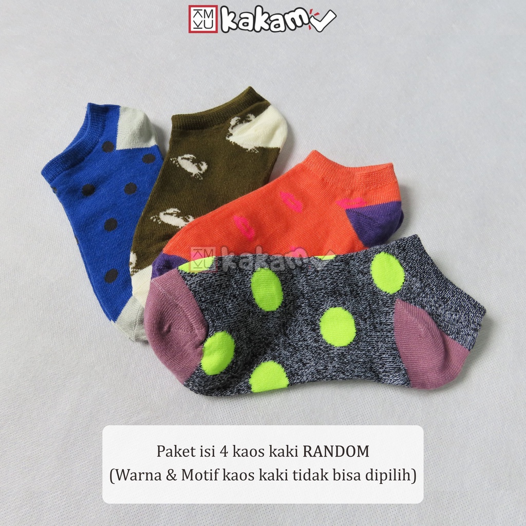 Kakamu Kaos Kaki Ankle Semata Kaki Motif Warna-Warni Paket 4pcs