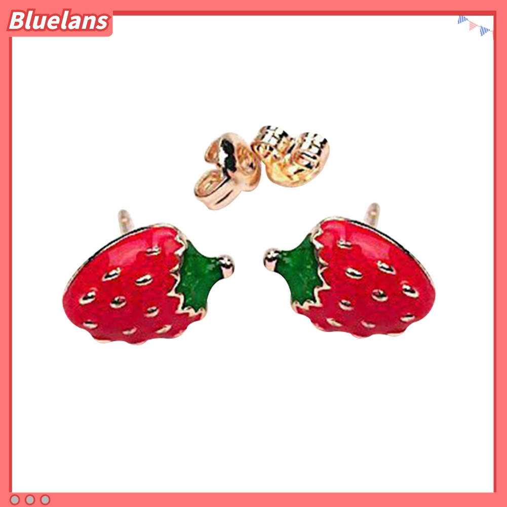 Anting Stud Desain Buah Strawberry Semangka Kumbang Untuk Wanita