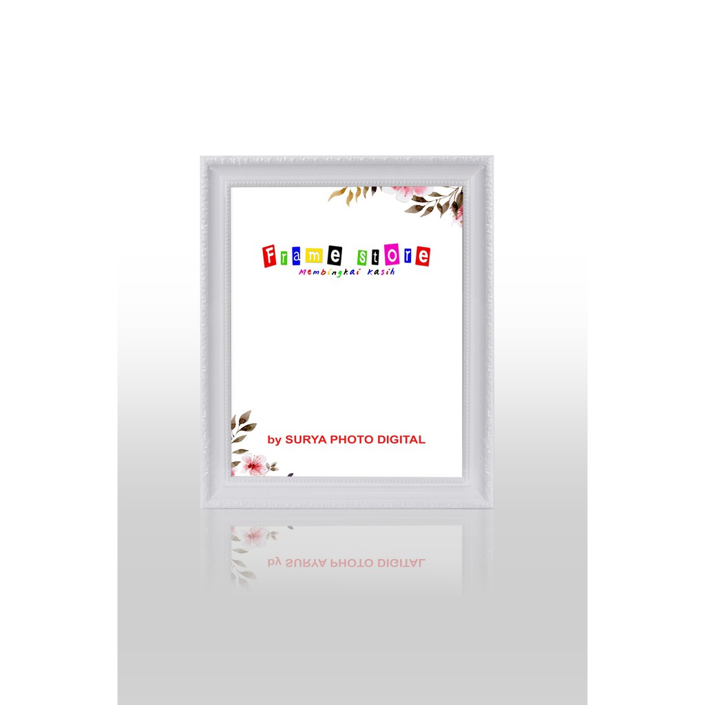 Frame Ukir warna putih ukuran 8R dan A4