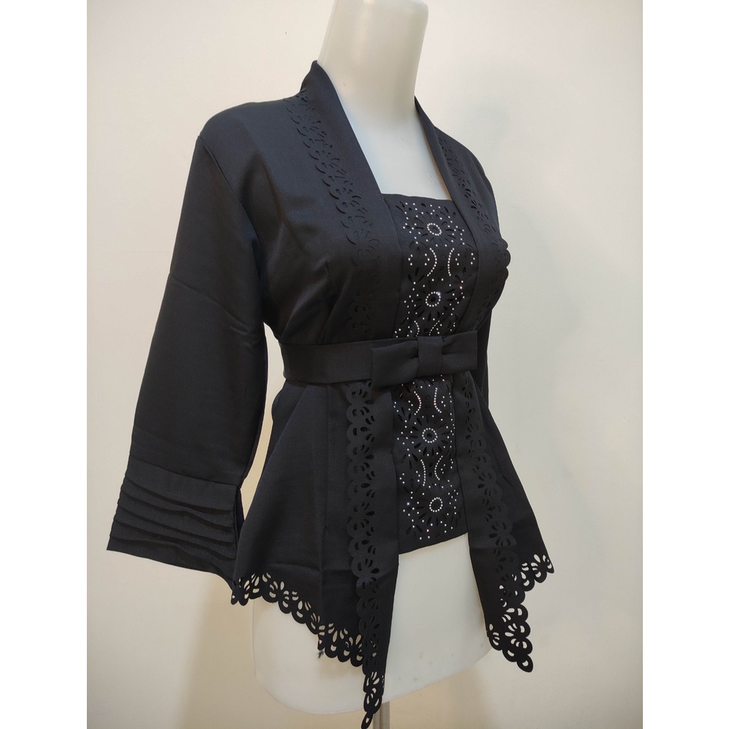 Atasan Kebaya Kutu Baru Modern Hitam|Cokelat|Maroon|Putih / Kebaya Moderen Kondangan Jumbo / Kebaya Akad Nikah Mewah / Kebaya Tunangan Kekinian / Kebaya Wisuda Modern / Kebaya Amora Vechia Theresia-Hitam
