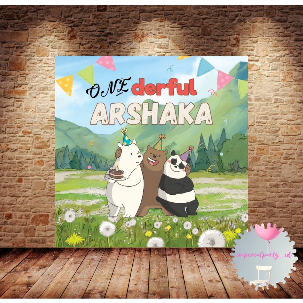 Custom Backdrop Banner Spanduk Happy Birthday We Bare Bears Gunung