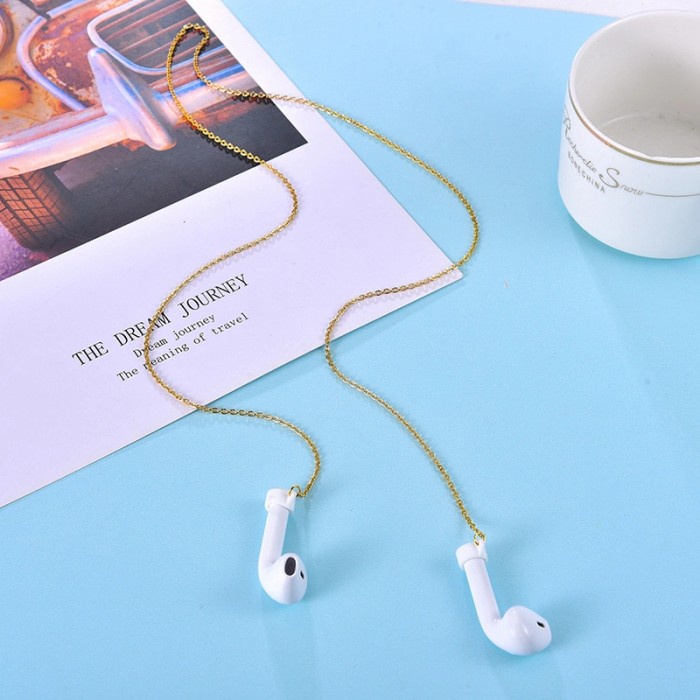Earphone Rantai Lanyard Tali AirPods strap stainless Anti Lost - Steel Gold terlaris music headset w