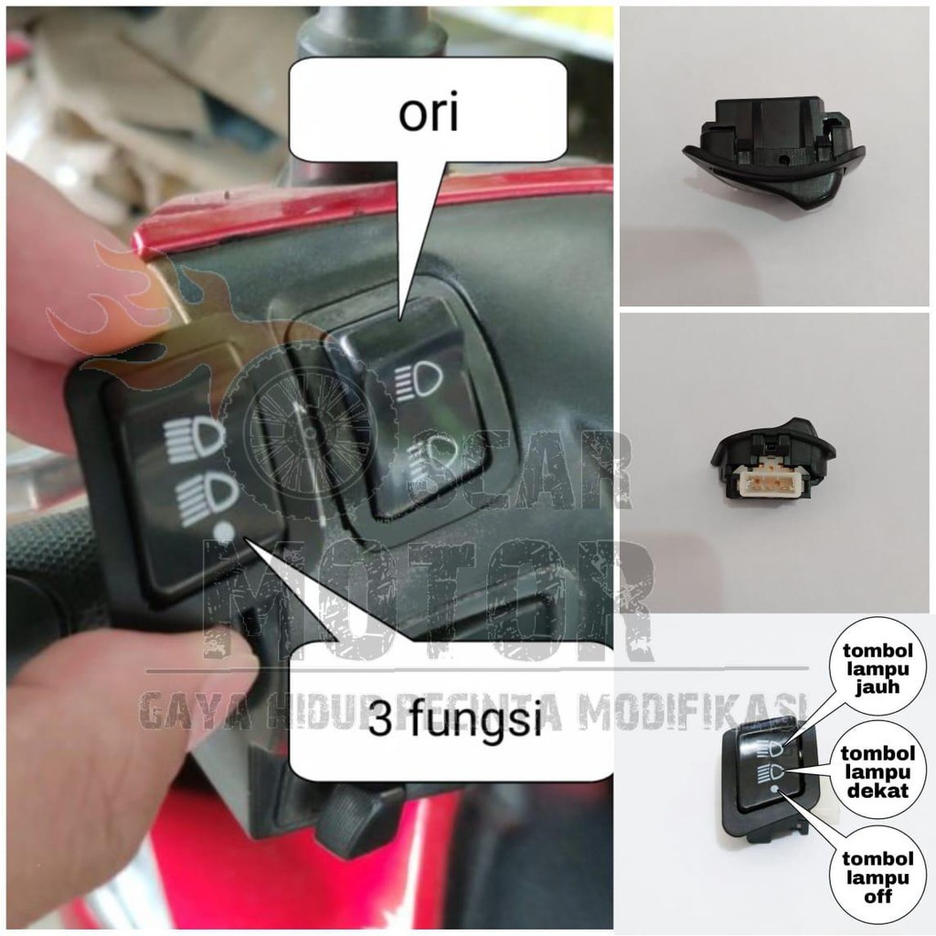 SAKLAR TOMBOL DIM 3 TITIK DIMMER 3 FUNGSI LAMPU MOTOR ON OFF REVO BEAT BLADE VARIO motor