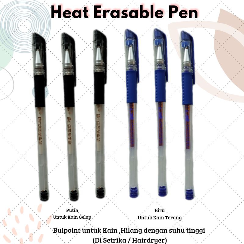 Heat Erasable Pen High Temperature , Bulpoint kain hilang dengan setrika