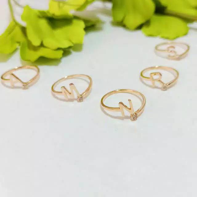 N. W. Y. J. G. S. R Cincin huruf anak dan dewasa emas asli kadar 700 750 gold rosegold whitegold kuning putih