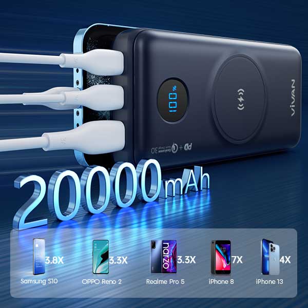 Vivan Power bank Wireless 20000mAh Original100% Garansi Resmi Vivan Blue