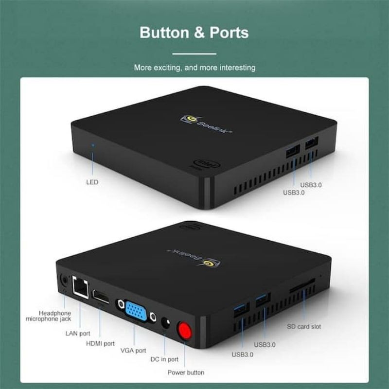 Mini PC Beelink Mii-V 4GB DDR4 128 SSD HDMI VGA Apollo Lake Windows 10 - Hitam