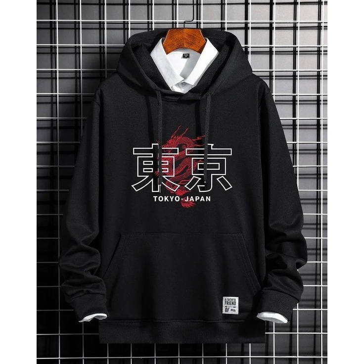 sweater hoodie pria / Jaket Hoodie Cowok / jaket pria / Tokyo /Hoodie tebal / Hoodie hitam / COD