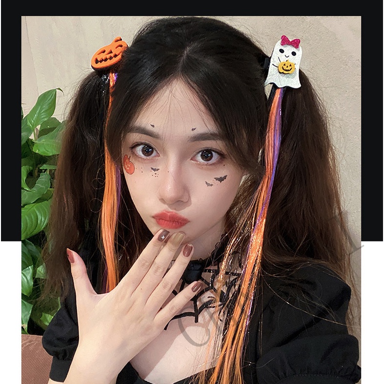 Jepit Rambut Model Kartun Dengan Wig Warna-Warni Gaya Korea Untuk Cosplay Halloween