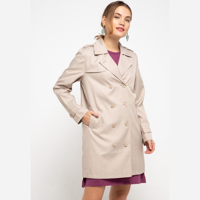 Giordano Trench Coat Wanita Khaki - Khaki, S Stok Terbatas