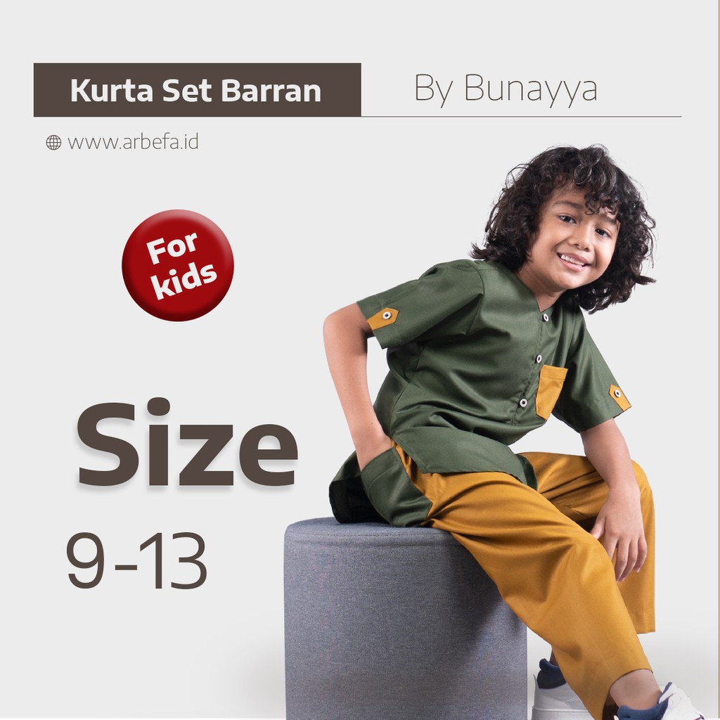 Kurta Barran size 9-13 | Pakaian Anak | Sirwal Anak | Set Baju Anak | Baju Muslim (Bunayya)