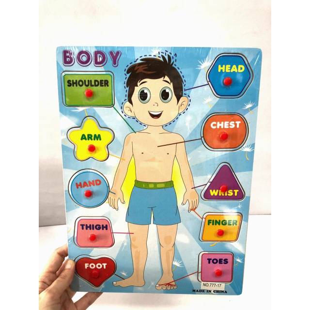 MOMBABY1 Puzzle Kayu Knob Anatomi badan atau Mainan Edukasi Anak Puzzle Kayu Knob