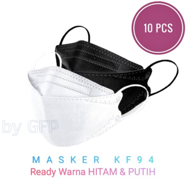 10 PCS Masker KF94 Hitam Putih - Masker Kesehatan Anti Virus Polusi Face Mask Disposable