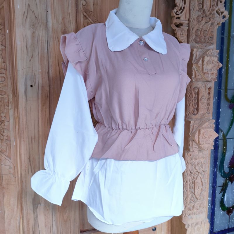 Blouse cewek dewasa kerah kerut Kunyit Cream Dusty Ungu Salem blouse viral murah