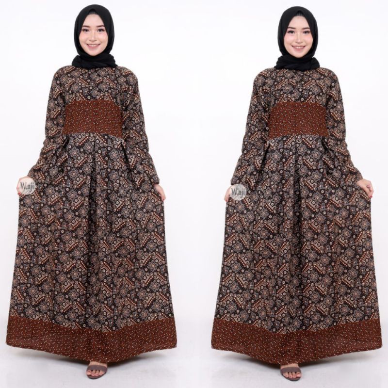 PROMO Batik Couple Keluarga Gamis Syari Maura Ruffle Gaun Kondangan Batik M L XL XXL