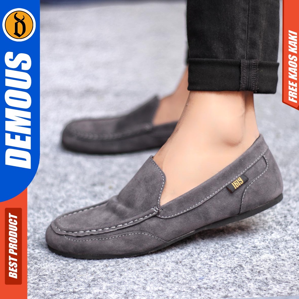 Demous Modnes Sepatu Slip on Pria Santai Casual Formal Suede Kerja Hitam