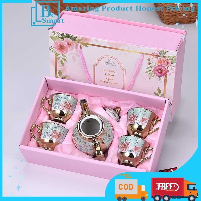 Parcel Lebaran Tea Pot Tea Set Eropa Style Teapot Cangkir Set Keramik ROSE GOLD
