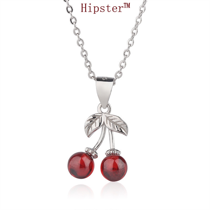 Classic Hot Sale Red Agate Cute Sweet Cherry Pendant Necklace