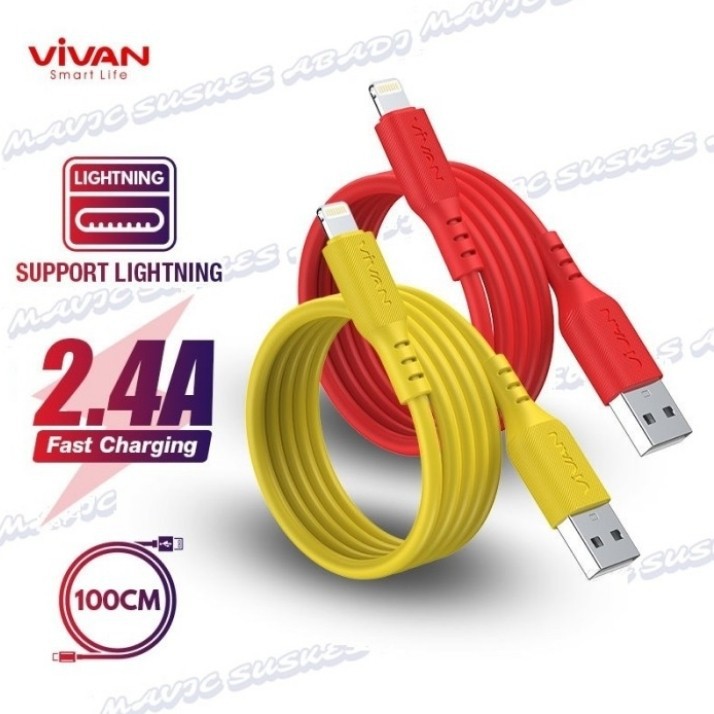 kabel data iPhone Vivan VSL100 Quick Charge KUNING-MERAH