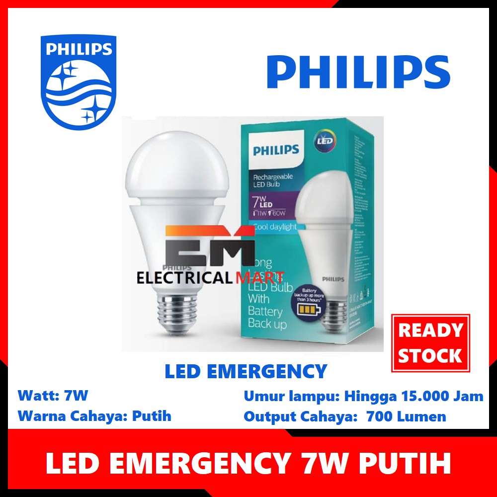  Lampu  Emergency LED  Bulb Rechargeable Philips  Led  7W 7 