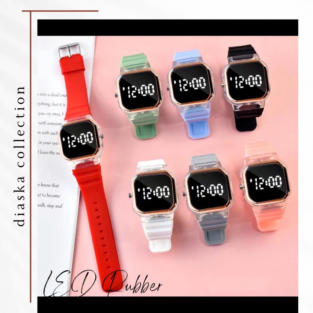 Jam Tangan Wanita Rubber Digital Trendy Dial Kotak Korean Fashion (008R)