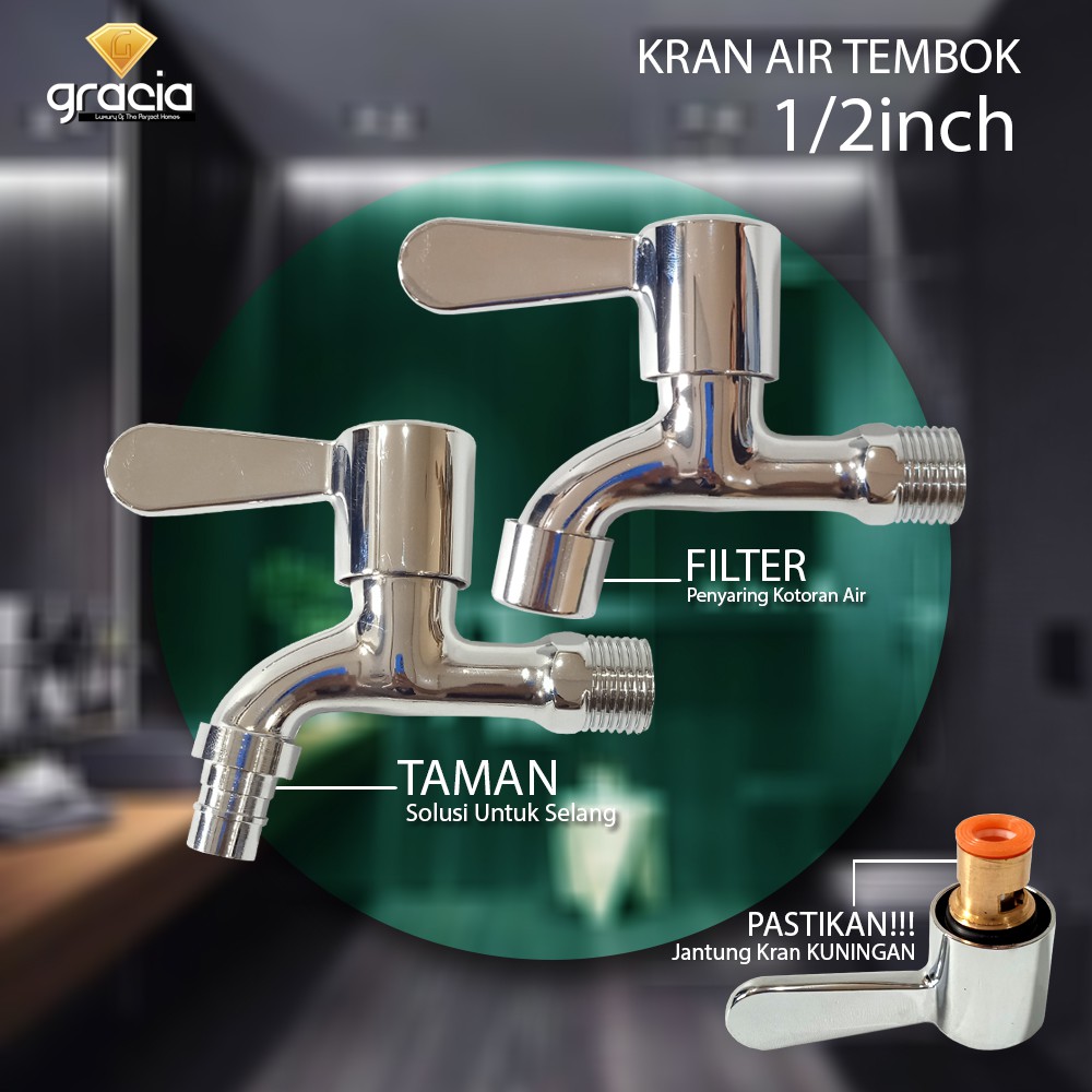 Kran Tembok Taman Keran 1/2inch Handle Engkol Lancip GRACIA Keran Air