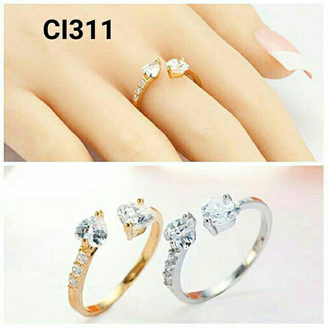 Cincin lapis emas xuping bentuk dua hati CI311