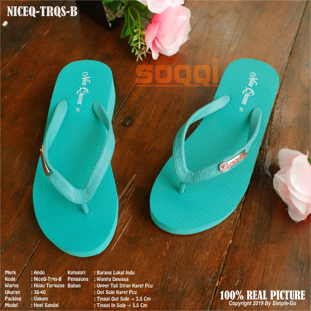 Sendal hak rata jepit karet wanita ori sandal wedges japit perempuan cewe dewasa wedges tinggi 3 cm lentur brand Ando Nice Queen promo murah keren terbaru cod 36-40