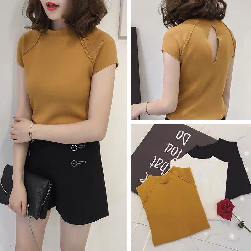 Carv Atasan lengan pendek rajut import wanita Kaos  lengan pendek rajut import wanita terbaru brown