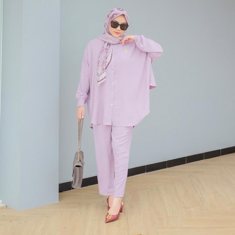 DYN  Basic Anara set Part 6- One Set Atasan + Celana Crinkles-Lavender