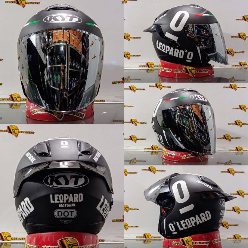 Helm KYT KYOTO R SOLID WHITE Original modif (PAKET GANTENG)-BLACK dof/leopar/svr