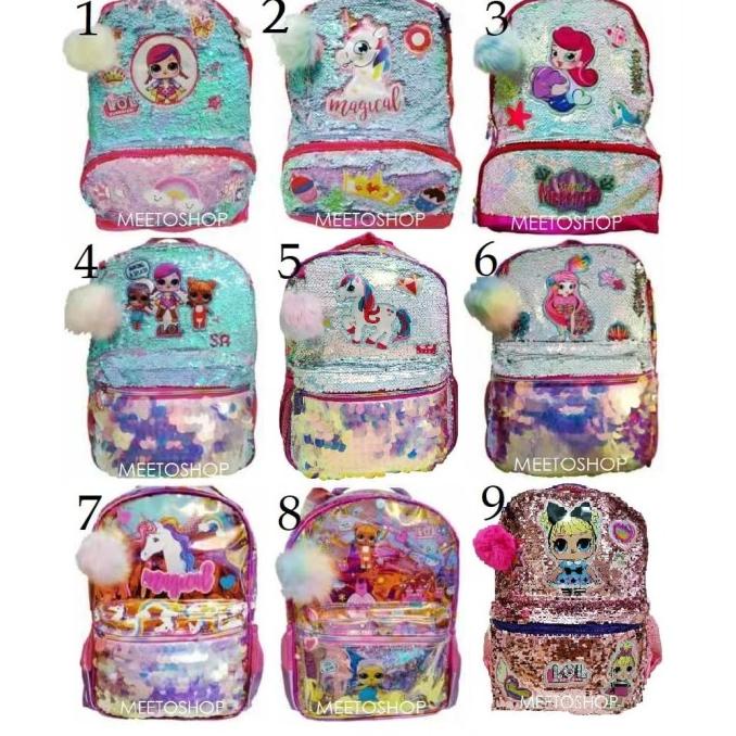 Tas Hologram Sequin LOL Ransel Sekolah Justice Unicorn Import