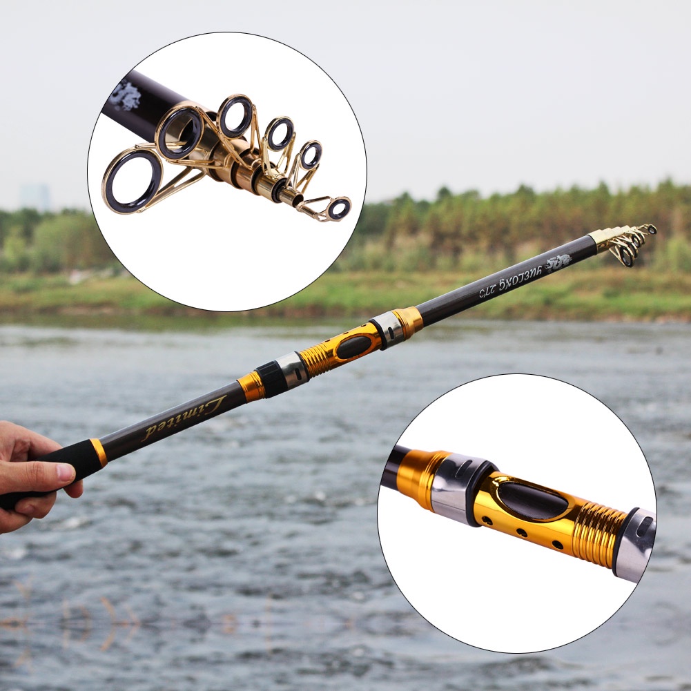 Joran Pancing Pancing Serat Karbon Portabel Teleskopik EVA Handle 2.1m 2.4m 2.7m 3.0m 3.6m Baitcasting Fleksibilitas Yang Baik Kekuatan Tarik Yang Kuat Pancing untuk Danau Sungai Air Tawar Joran Pancing