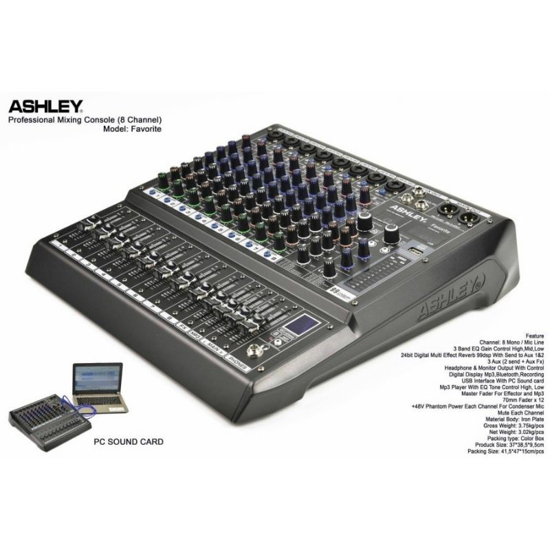 Mixer Ashley Favorite 8 Original 8 Channel PC Soundcard - Bluetooth