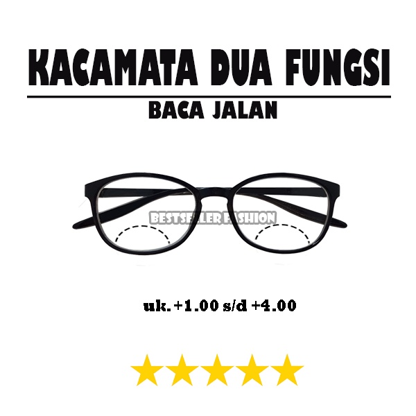 KACAMATA BACA DAN JALAN (+)  UK. +1.00 S/D +4.00 BINGKAI HITAM KACAMATA RABUN DEKAT 2IN1 KACAMATA PRIA DAN WANITA FRAME OVAL NOCASE