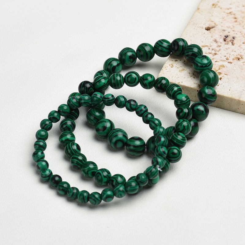 Gelang Manik-Manik Batu Malachite Pereda Stress Ukuran 10mm Adjustable Untuk Unisex