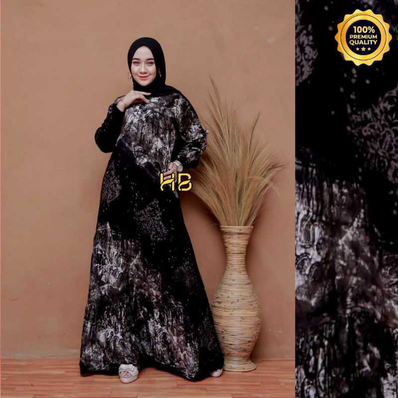 Gamis Twill Rayon Malaman Terbaru Kekinian Busui | Gamis Tiedye NEW-NA COKLAT