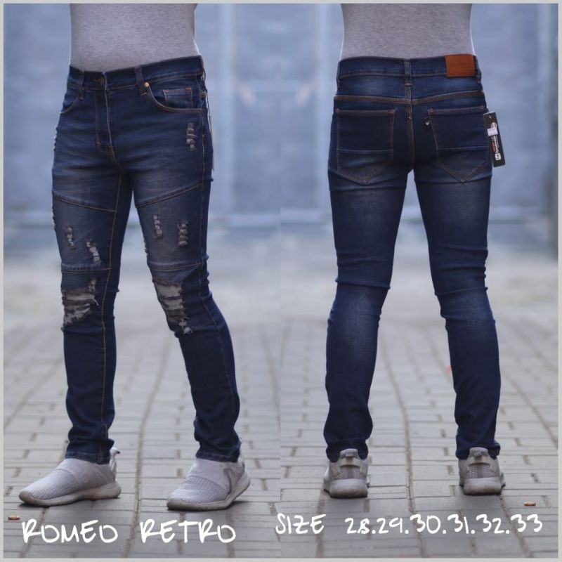 CELANA JEANS PRIA SOBEK RIPPED BIKER ROMEO ORIGINAL HANDMADE MURAH