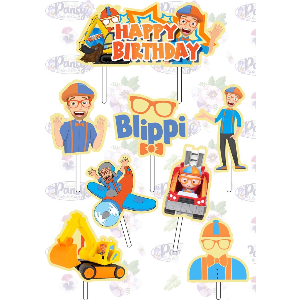 Cake topper / cupcake topper Blippi + banner Birthday EKONOMIS