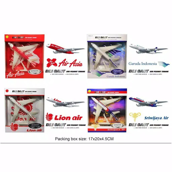 mainan pesawat Miniatur, mainan besi, pesawat garuda, lion, batik, cit