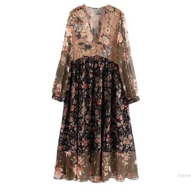 Dress Maxi Wanita Import Murah Tunik ZARA Dress Premium Outer Floral X